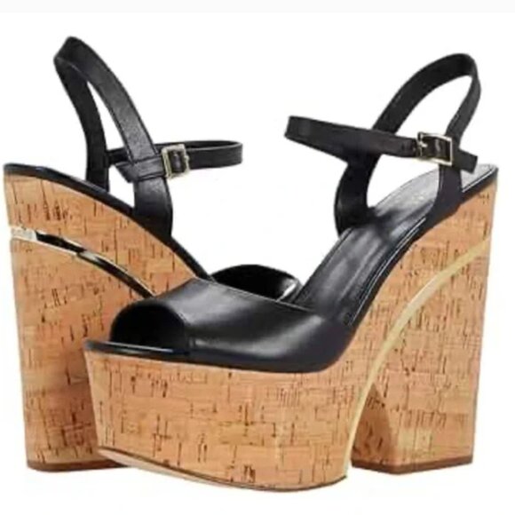 MICHAEL Michael Kors Womens Lana Leather Ankle Strap Wedge Sandals US 7 - Picture 1 of 11